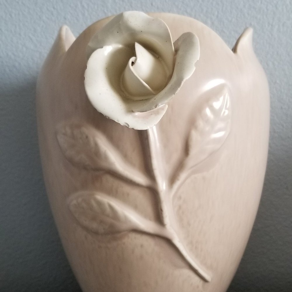 Antique Vintage Pink Glazed Pottery Handmade Vase 1956